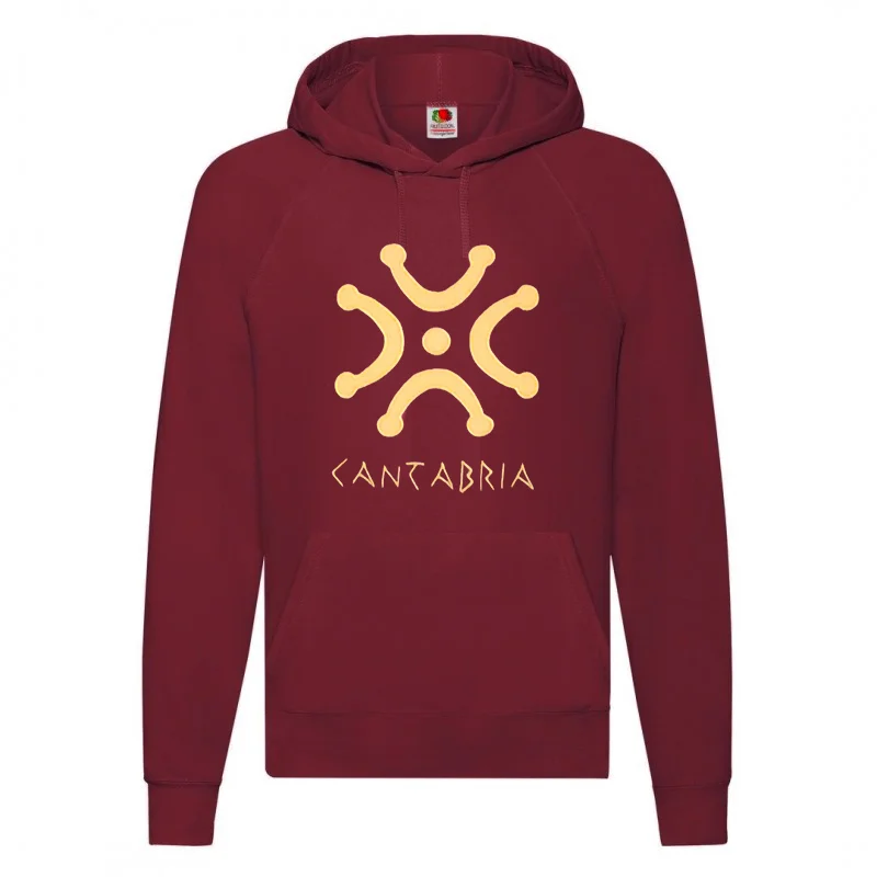 Sudadera con capucha doble. Lábaro+Cantabria: bordados. Bolsillo canguro.